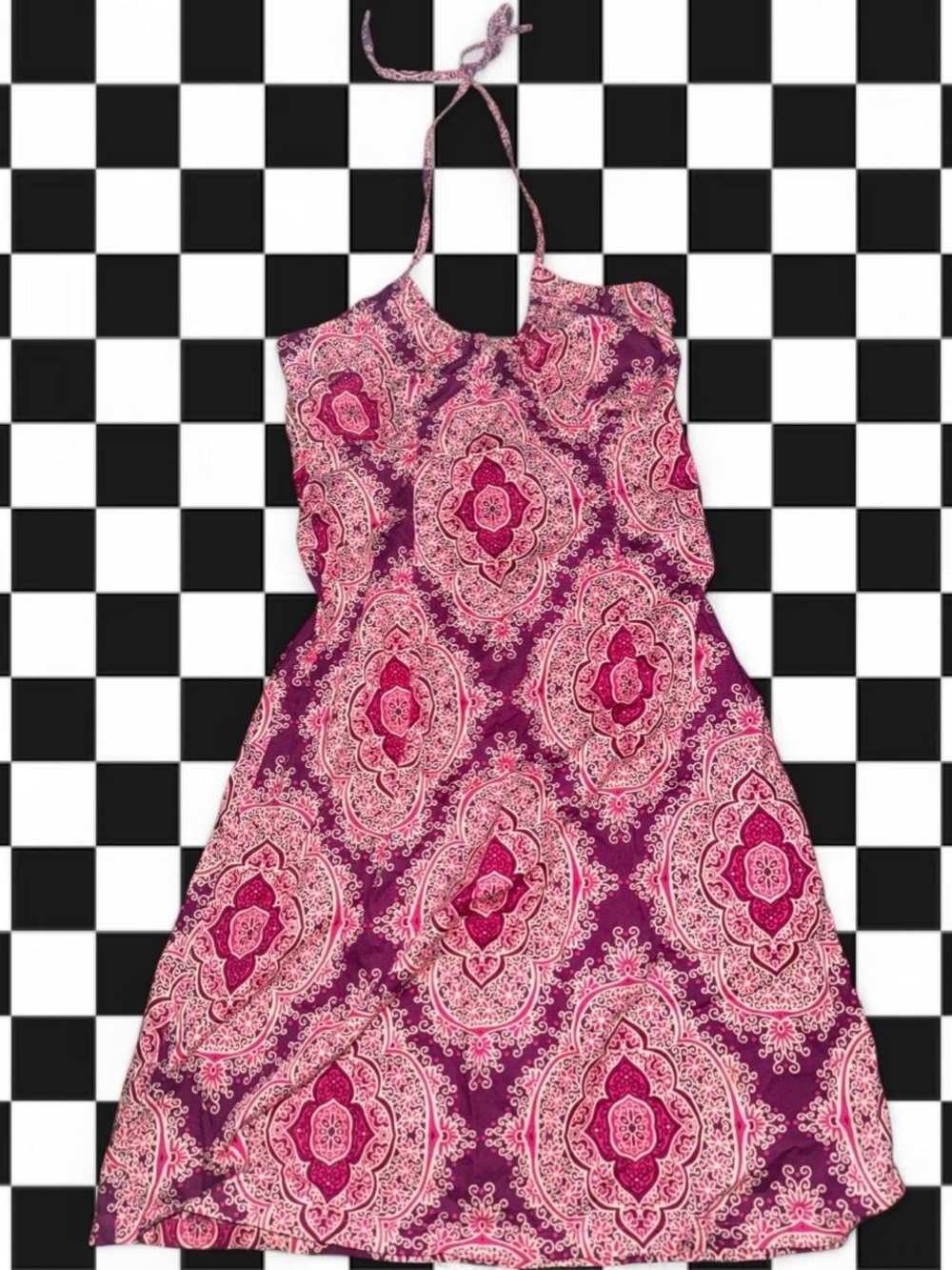 Women’s Pink Paisley Halter Mini Summer Dress